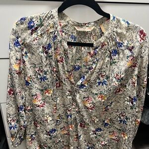 Rebecca Taylor Black and White Smocked Floral Blouse